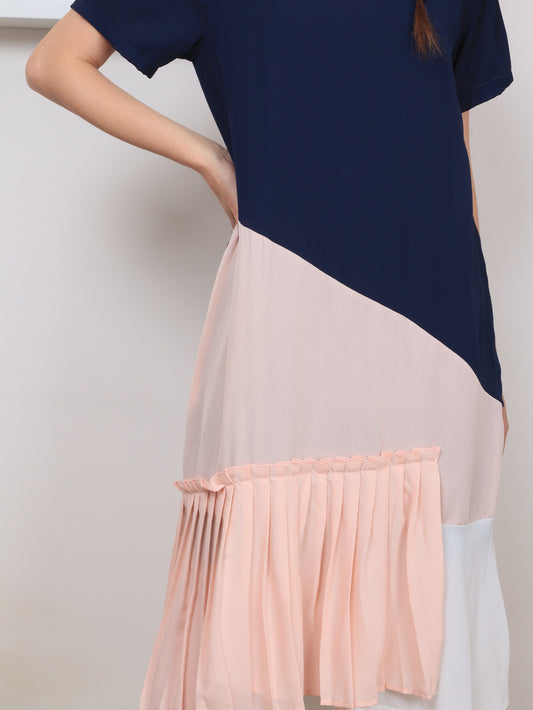 Colourblock Pleated SS Dress, women's dress - Ferlicious Singapore