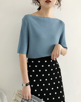 Boat Neck Half Sleeve Knit Tee - Ferlicious Singapore (view 12)