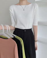 Boat Neck Half Sleeve Knit Tee
