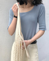 Square Collar Ice Silk Top, women's top - Ferlicious Singapore