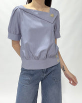 Button Boat Neck Blouse