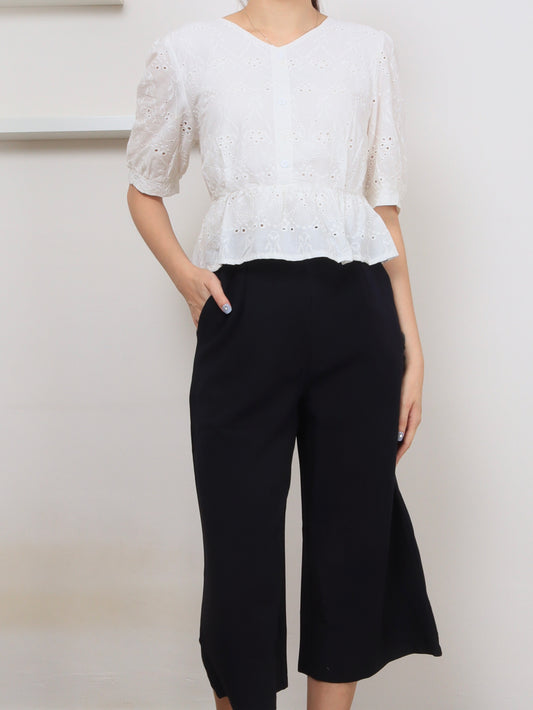 Eyelet Sleeved Top, women's top - Ferlicious Singapore