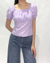 Polka Dot Puff Sleeve Square Neck Top