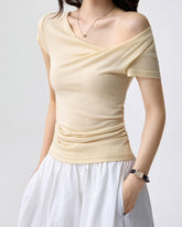 Asymmetric Cowl Neck Tee - Butter