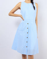 Chevron Stripe Button Midi Dress - Blue