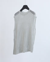 Open Knit Slit Hem Vest - Blue Grey