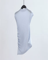 Ribbed Asymmetric Mock Neck Knit Top - Misty Blue