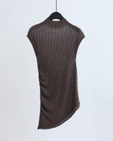 Ribbed Asymmetric Mock Neck Knit Top - Brown