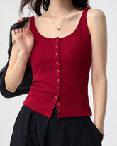 Ribbed Button Front Camisole - Red