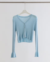 Ribbed Knit Cropped Cardigan - Blue
