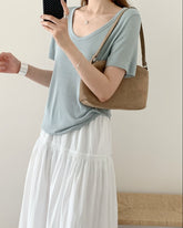 U Neck Ribbed Linen Tee - Ferlicious Singapore (view 3)