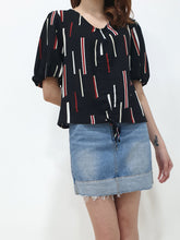 Front Pull String Sleeved Top - Black (Non-returnable) - Ferlicious