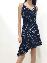 Mono Print Slant Waterfall Dress - Navy (Non-returnable) - Ferlicious
