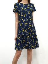 Sleeved Gathered Hem Dress - Blue