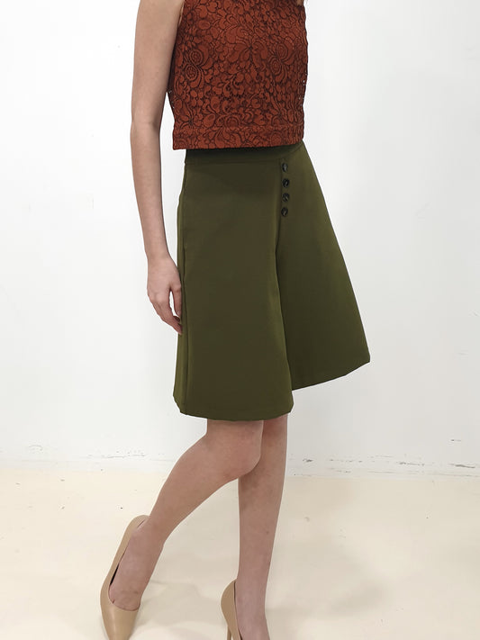 Front Buttons Flare Leg Culottes, women's pants - Ferlicious Singapore