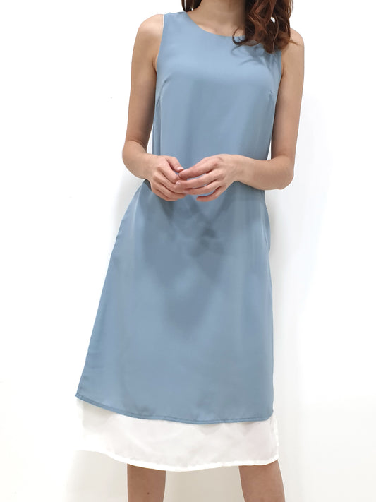 Duo Tone Shift Midi Dress - Blue (Non-returnable) - Ferlicious