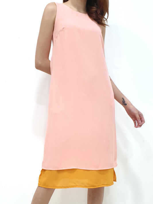 Duo Tone Shift Midi Dress - Peach (Non-returnable) - Ferlicious