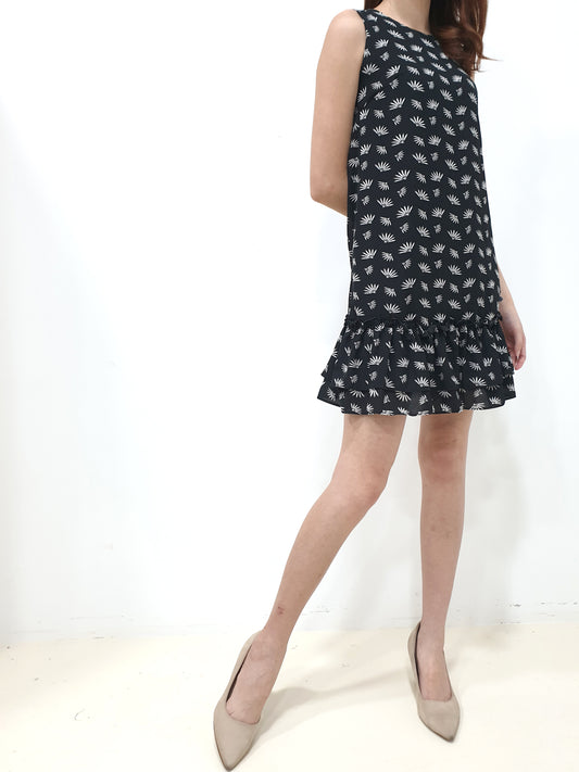 Fans Print Ruffles Dress - Black (Non-returnable) - Ferlicious