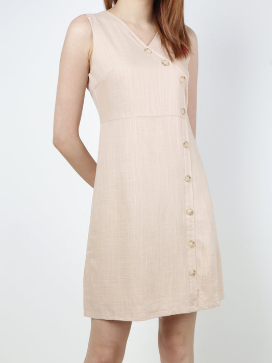 Linen Button Sleeveless Dress - Ferlicious