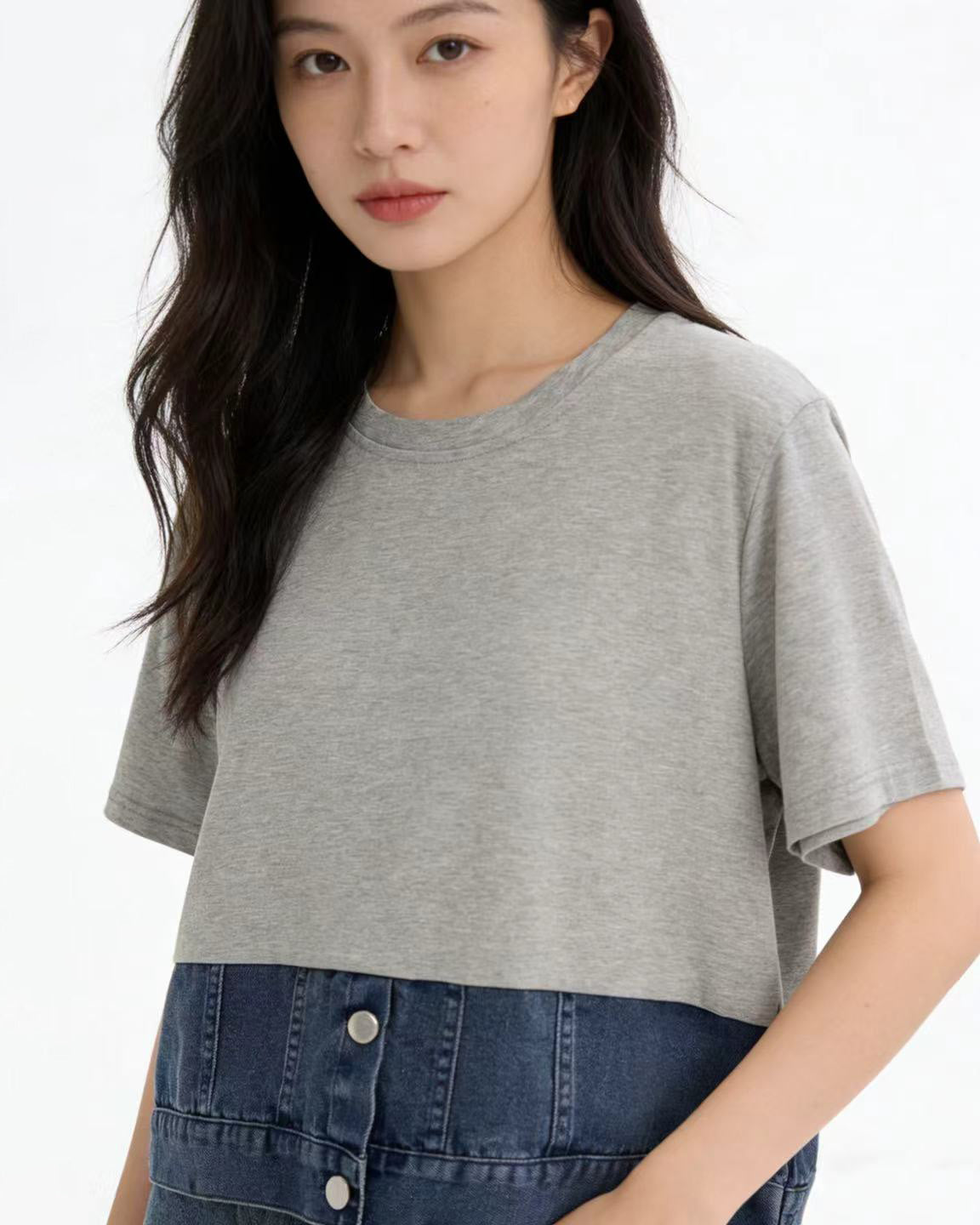 Denim Combo Top, women's top - Ferlicious Singapore