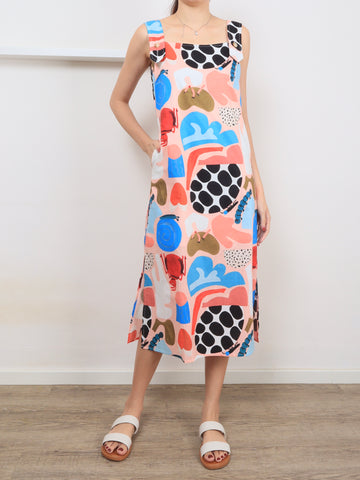 Abstract Print Sleeveless Midi Dress