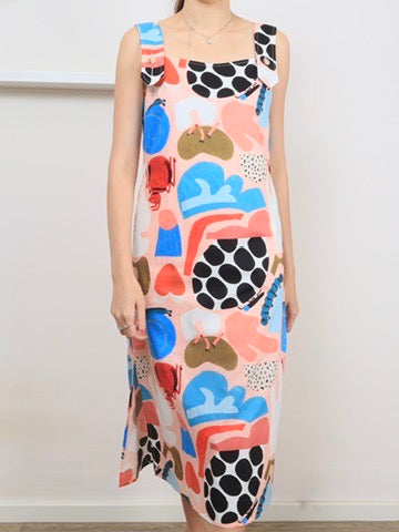 Abstract Print Sleeveless Midi Dress