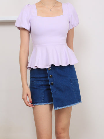 Ribbed Cotton Square Neck Top - Lilac