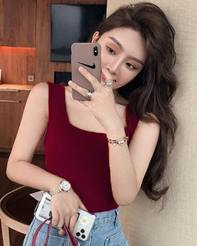 Square Neck Ribbed Knit Tank