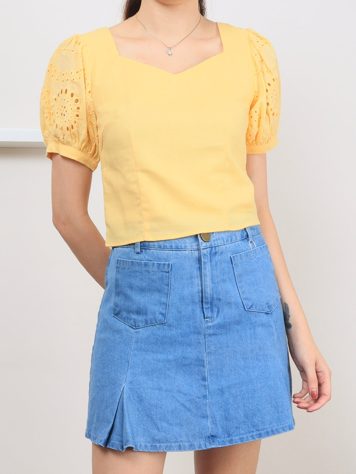 Charm Eyelet Sleeve Blouse - Yellow - Ferlicious Singapore (view 2)