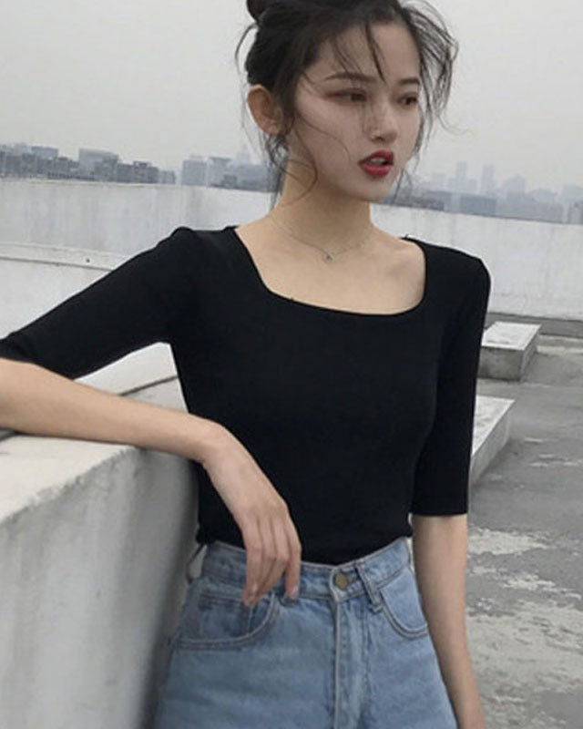 Square Collar Ice Silk Top - Ferlicious Singapore (view 3)