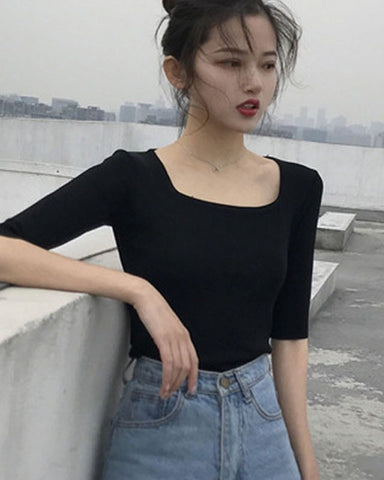 Square Collar Ice Silk Top - Ferlicious Singapore (view 3)