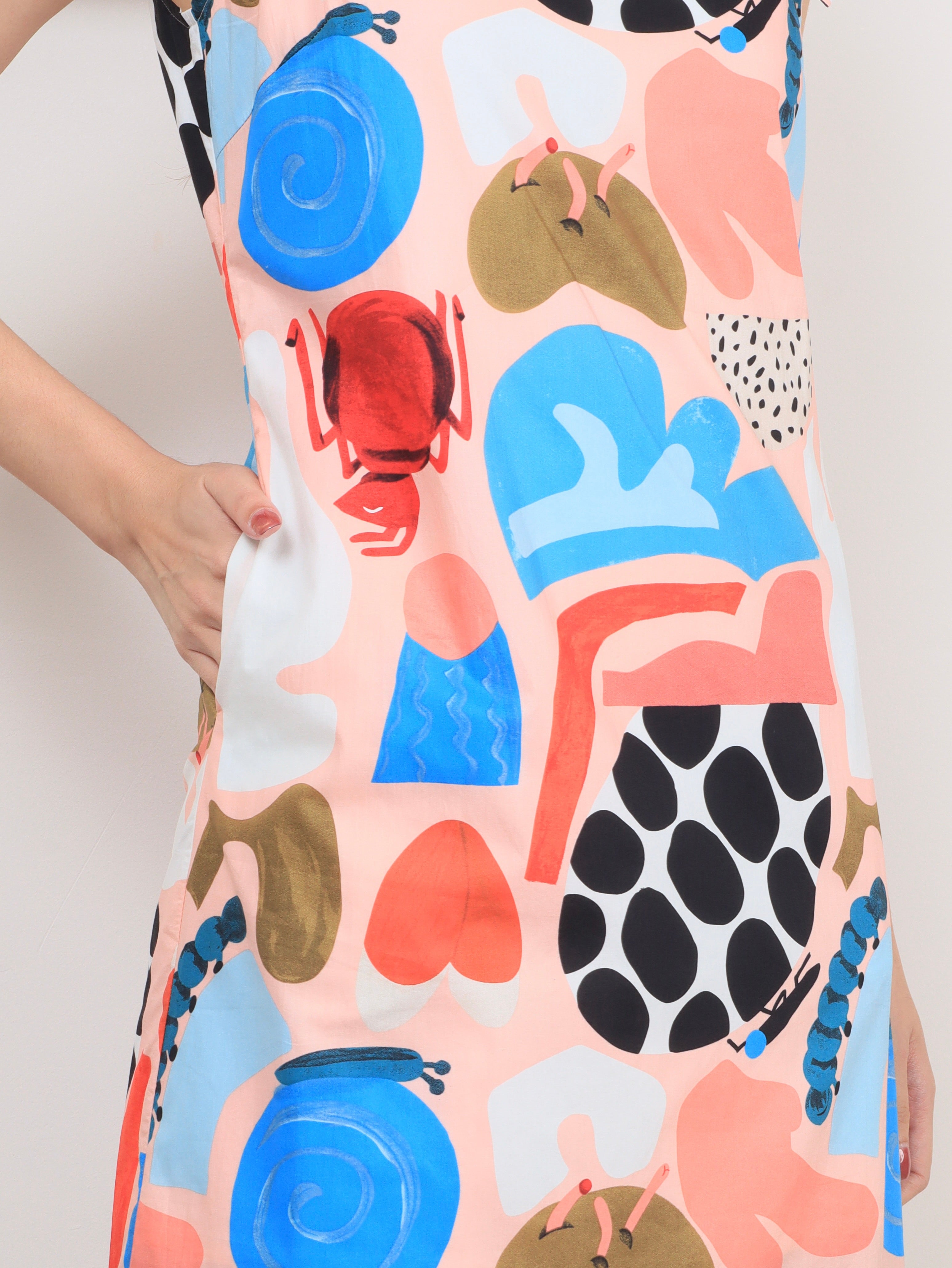 Abstract Print Sleeveless Midi Dress