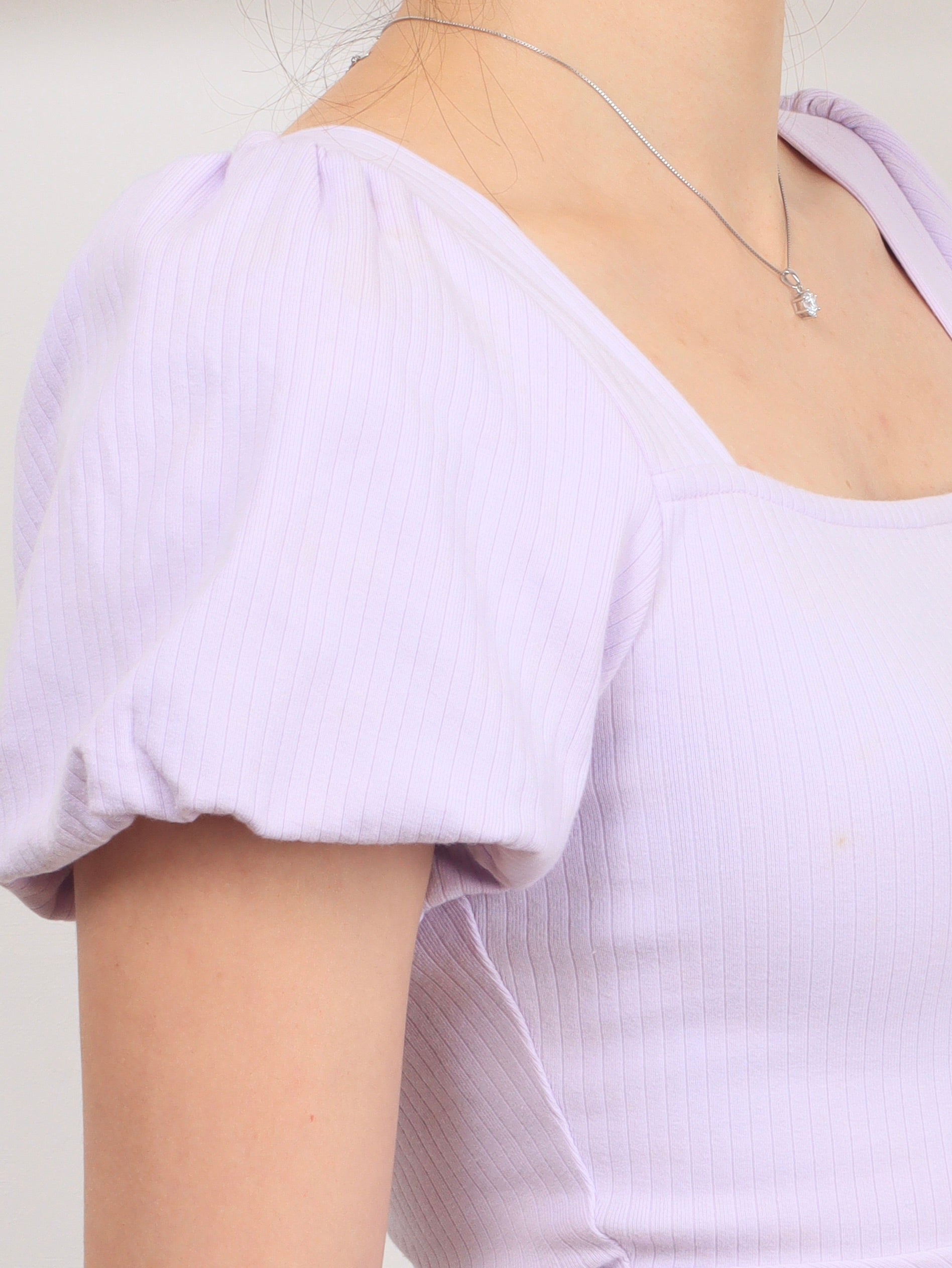 Ribbed Cotton Square Neck Top - Lilac