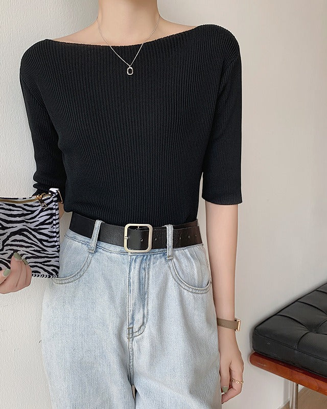 Boat Neck Half Sleeve Knit Tee - Ferlicious Singapore (view 4)