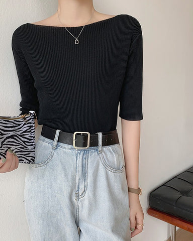Boat Neck Half Sleeve Knit Tee