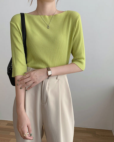 Boat Neck Half Sleeve Knit Tee