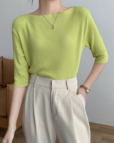 Boat Neck Half Sleeve Knit Tee