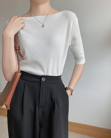 Boat Neck Half Sleeve Knit Tee