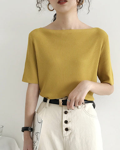 Boat Neck Half Sleeve Knit Tee