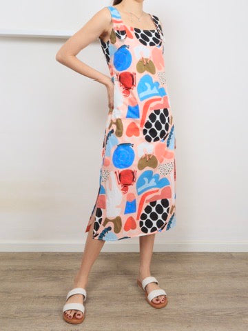 Abstract Print Sleeveless Midi Dress