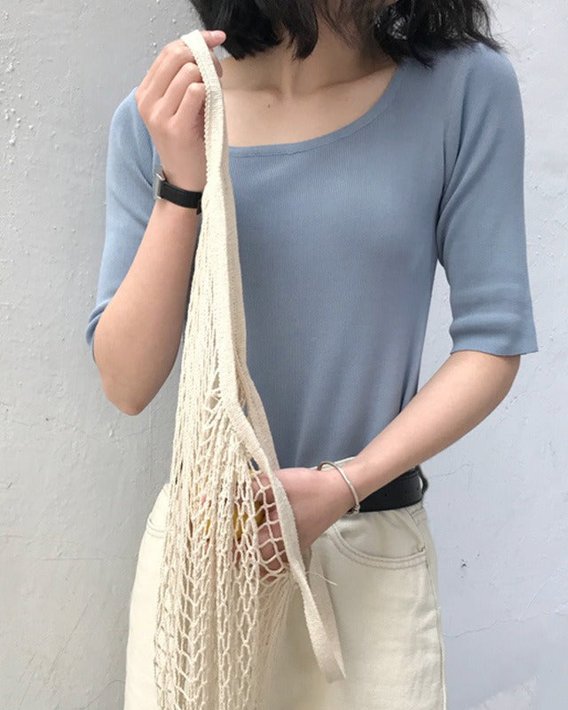 Square Collar Ice Silk Top, women's top - Ferlicious Singapore