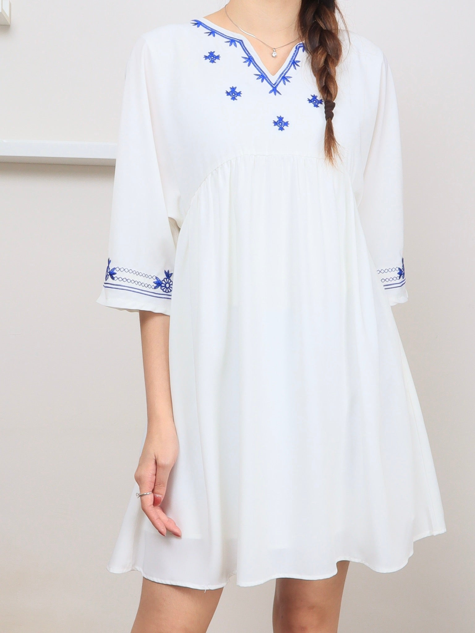 Embroidered Babydoll Dress