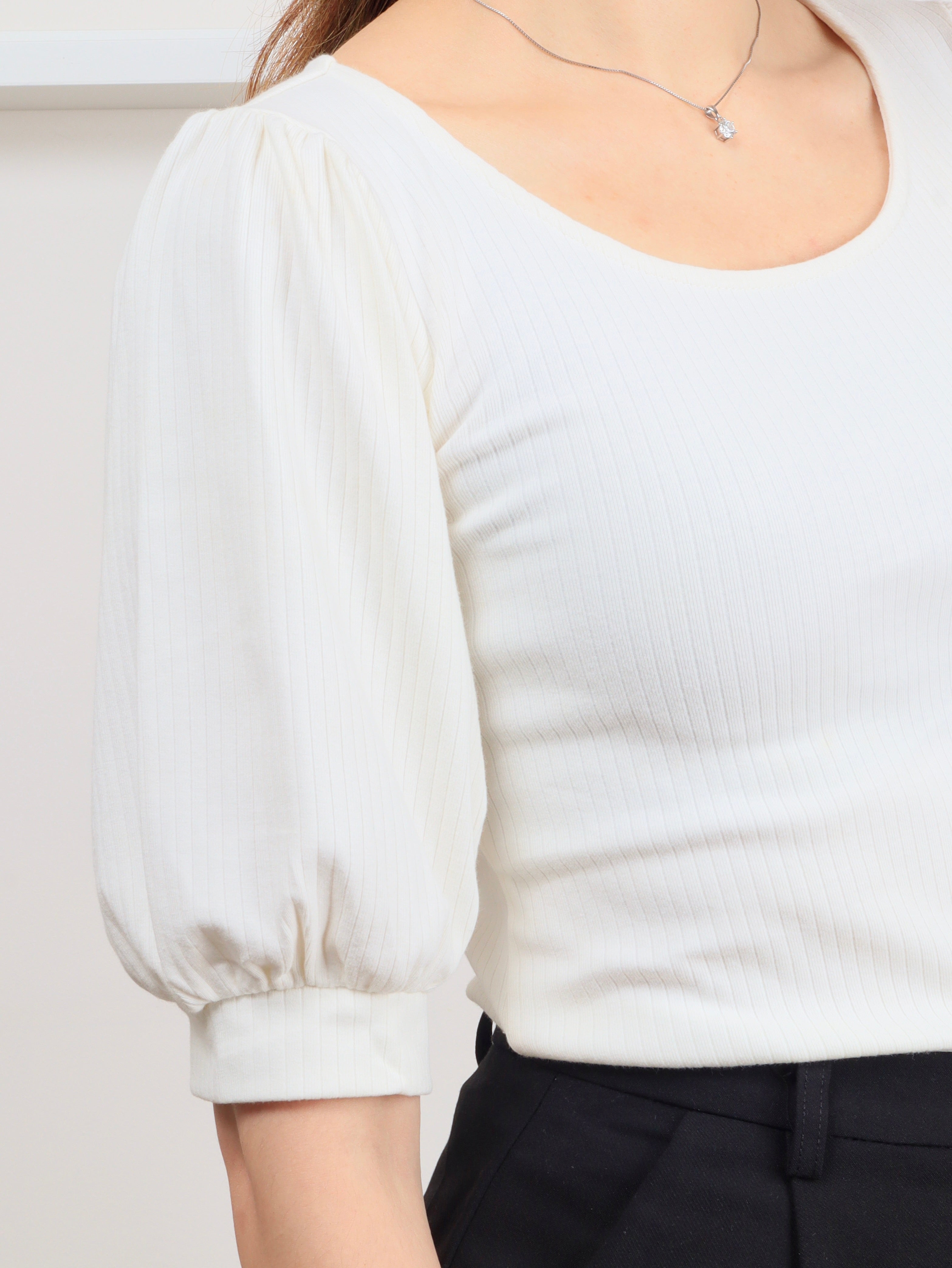 Ribbed Puff Sleeve Top