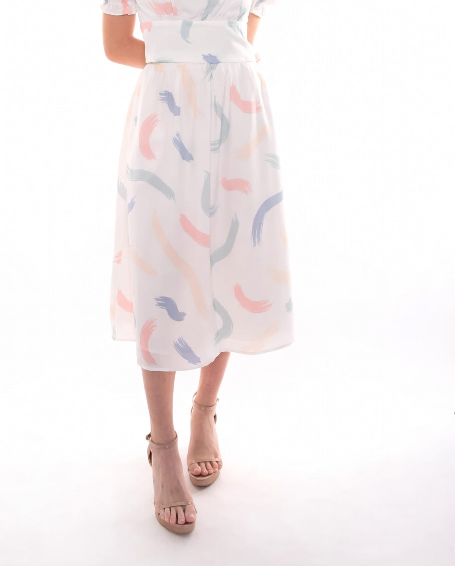 Abstract Brushstroke Midi Skirt, women's skirt - Ferlicious Singapore