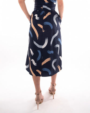 Abstract Brushstroke Midi Skirt