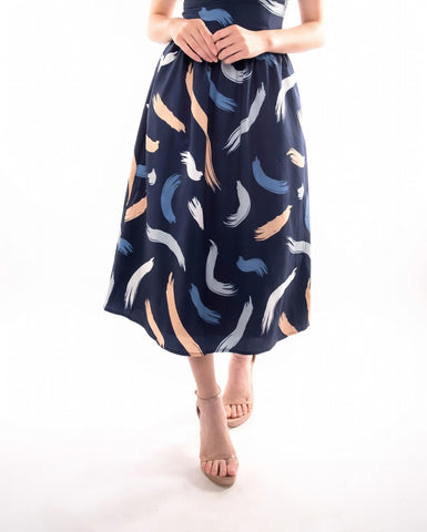 Abstract Brushstroke Midi Skirt