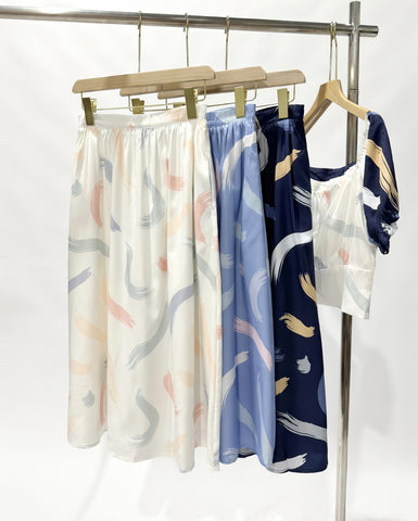 Abstract Brushstroke Midi Skirt