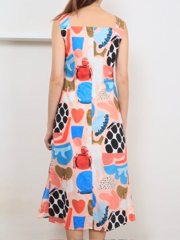 Abstract Print Sleeveless Midi Dress