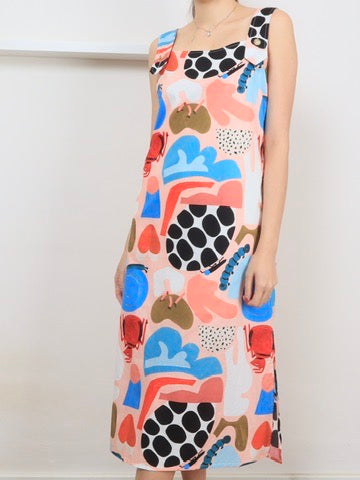 Abstract Print Sleeveless Midi Dress