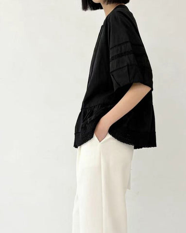 Black Lace Trim Peplum Blouse